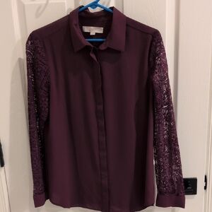 LOFT Purple Lace Button Up Top Size Medium